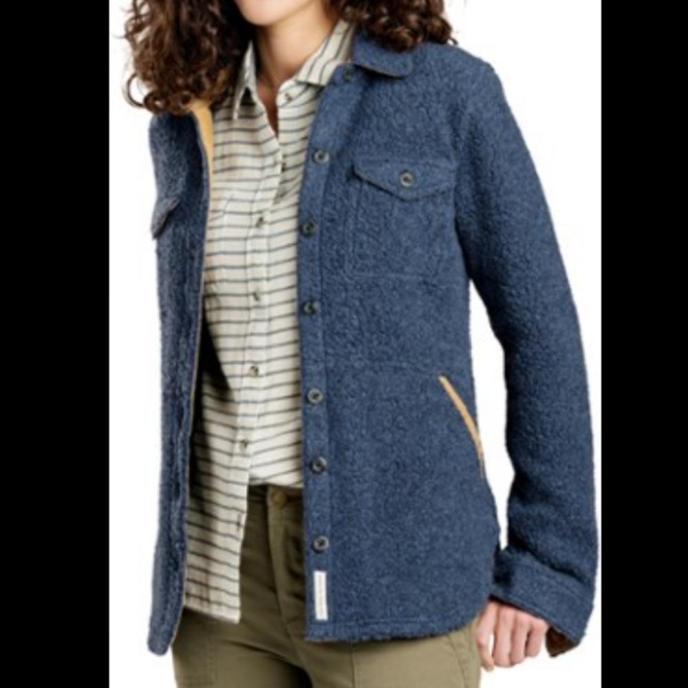 TOAD&CO Boxcan Sherpa Overshirt Navy Blue Wool Blend Fleece Shacket Sz. M